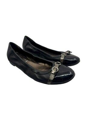 AGL 37.5 / US 7.5 Monika Cap Toe Ballet Flats Black Leather Buckle Strap Slip On